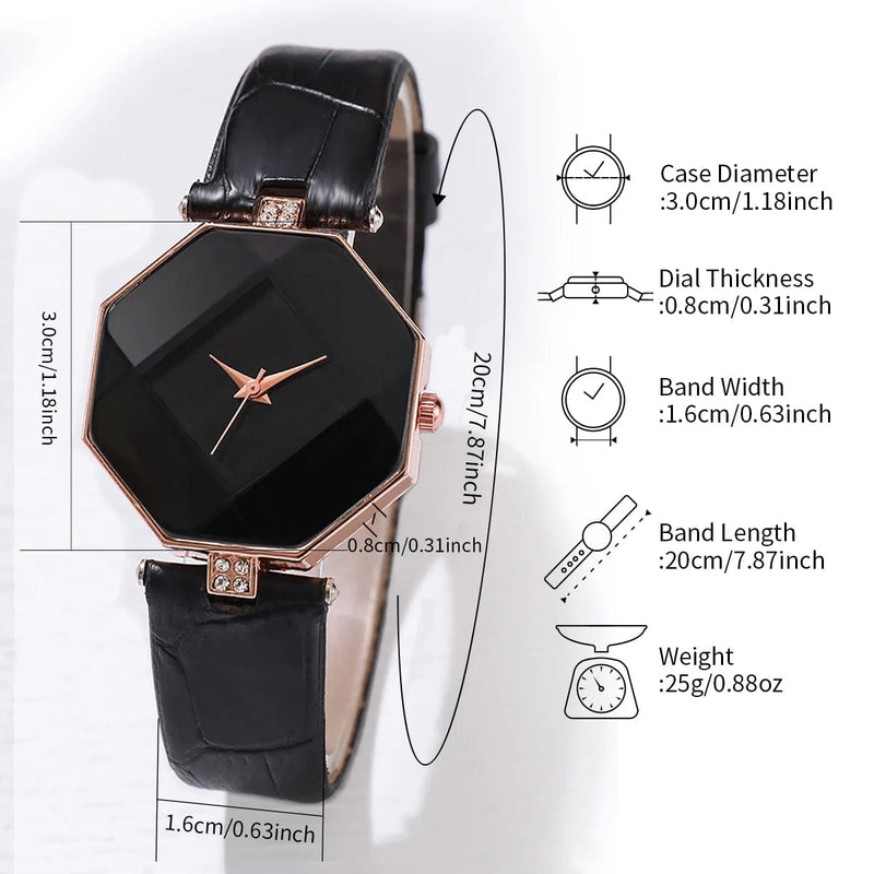 5Pcs Fashion Watch Set: Leather Band Quartz Watches & Heart Jewelry (No Box)