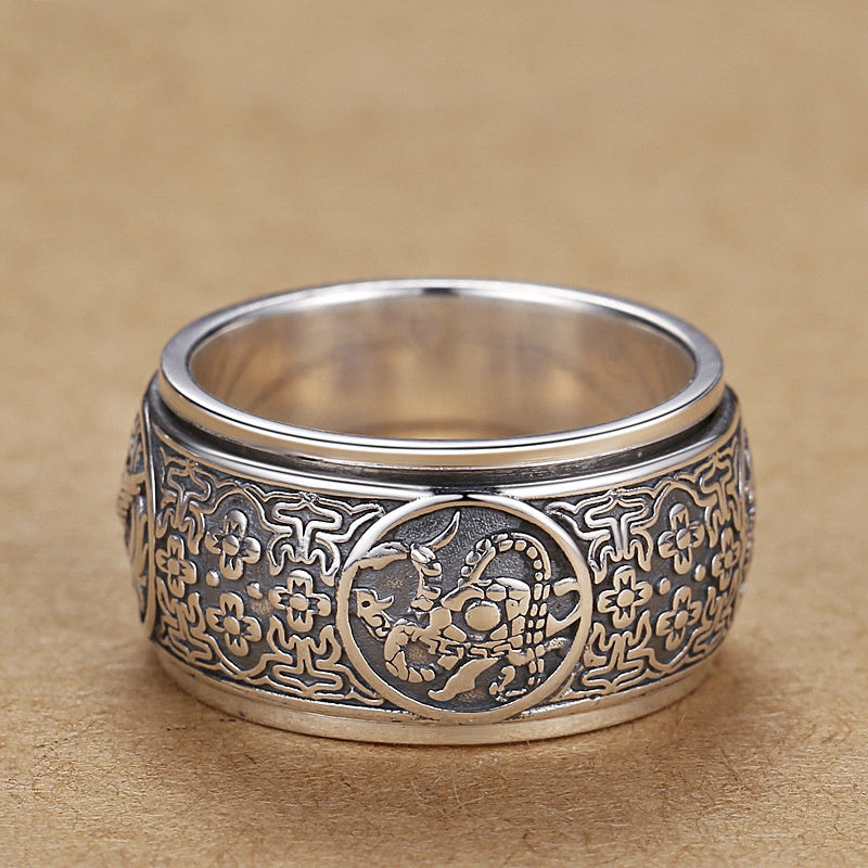 Powerful Ring - Beasts Silver Ring - Domineering Retro Carving Flower Ring