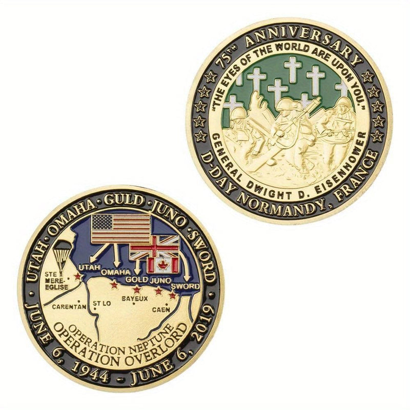 Veterans Day Coin - 75th Anniversary of D-Day Souvenir Coin The Eyes of The World Are Upon You Veteran Silver & Gold Coin