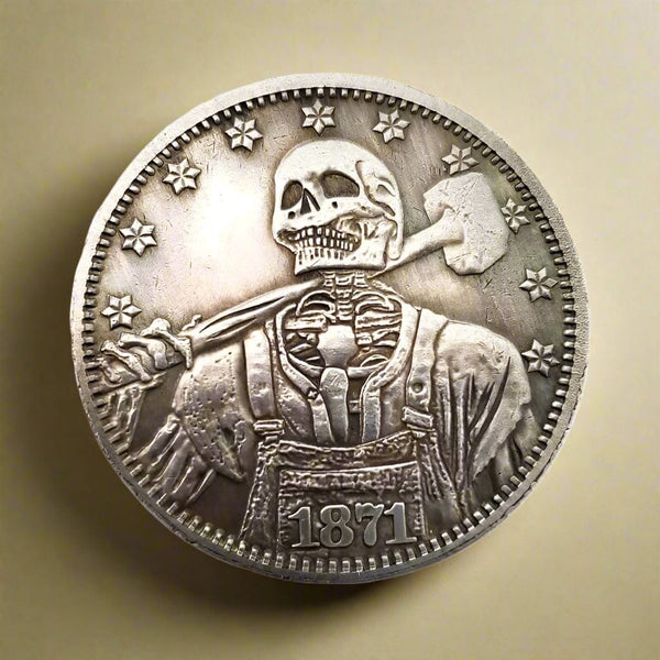 1871 Wandering Worker Skeleton Hammer Coin – American Labor Morgan Dollar Collectible