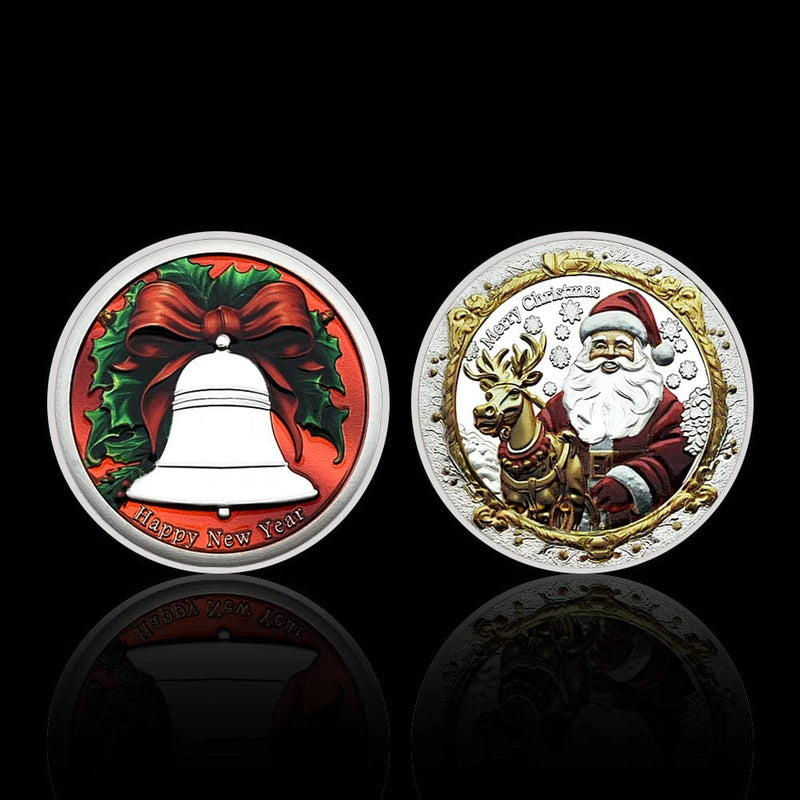 Celebrate New Year Lucky Gold & Silver Coins Collectibles - Merry Christmas Gifts Santa Claus and Reindeer Memory