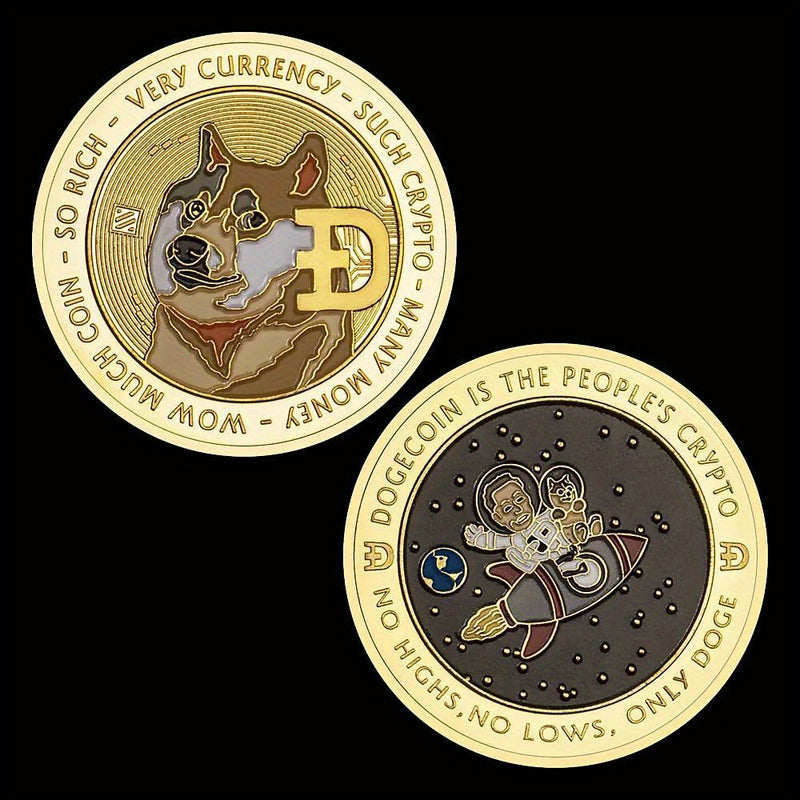 1 Piece Doge coin Cryptoo Coin - Musk and Doge To The Moon Collectible Physical Coin Plated Commemorative Coin