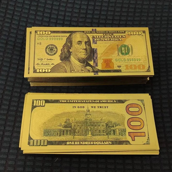 100 Pcs 100 Dollar New Note - USD 24k Gold Foil Bnaknote Dollar Bills Fake Money