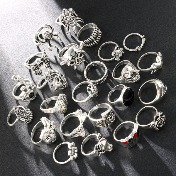 24 Pcs Gothic Skeleton Ring Set - Unisex Punk Grunge Rings