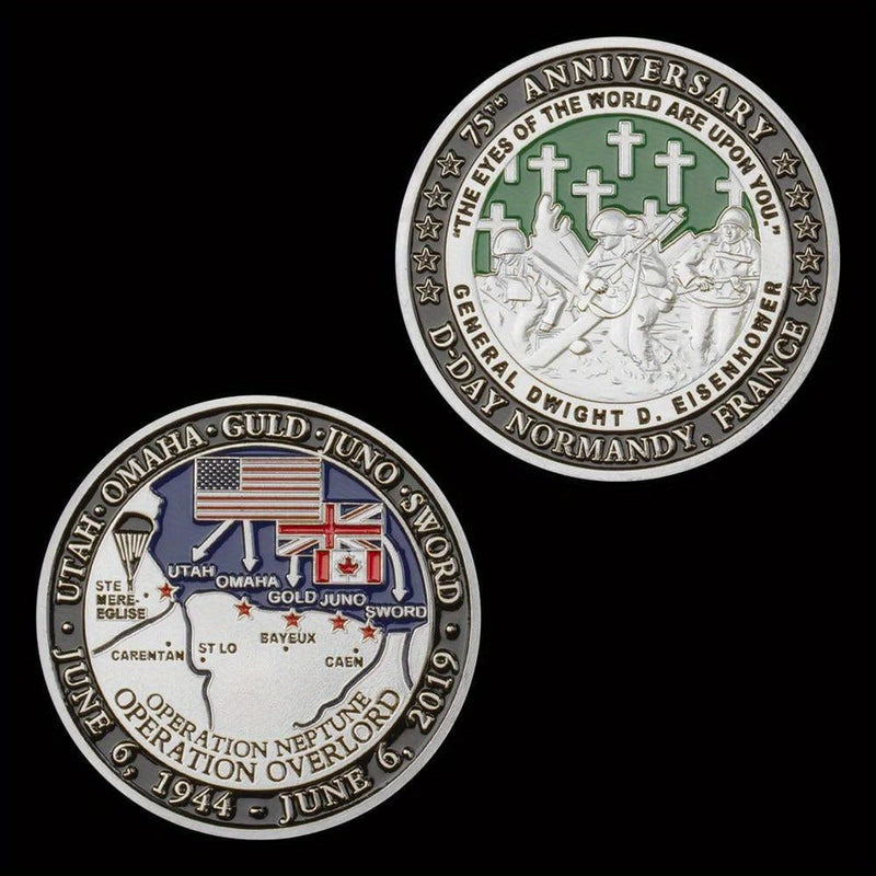 Veterans Day Coin - 75th Anniversary of D-Day Souvenir Coin The Eyes of The World Are Upon You Veteran Silver & Gold Coin