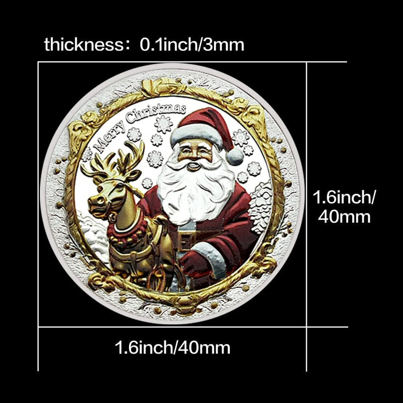 Celebrate New Year Lucky Gold & Silver Coins Collectibles - Merry Christmas Gifts Santa Claus and Reindeer Memory