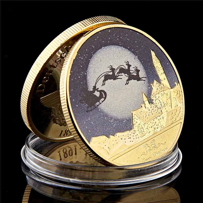 Merry Christmas Snowman Deer Gold Plated Coin