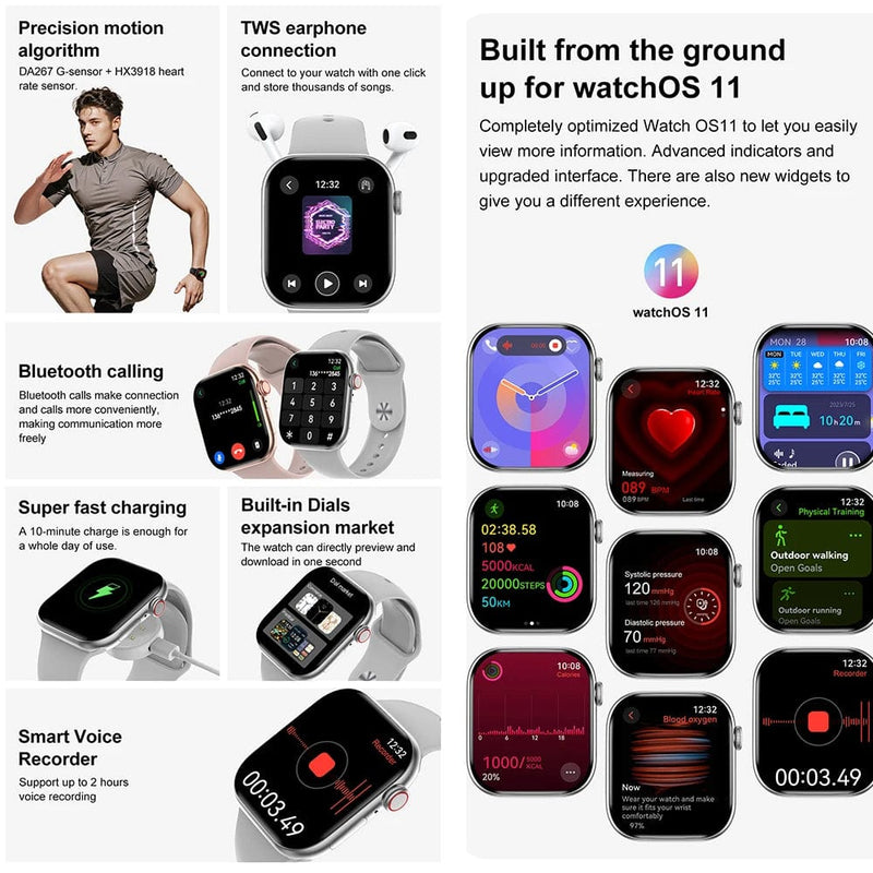 Series 10 Smartwatch for Men - 4GB Memory, GPS, NFC, Bluetooth, Waterproof