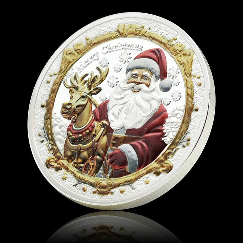 Celebrate New Year Lucky Gold & Silver Coins Collectibles - Merry Christmas Gifts Santa Claus and Reindeer Memory