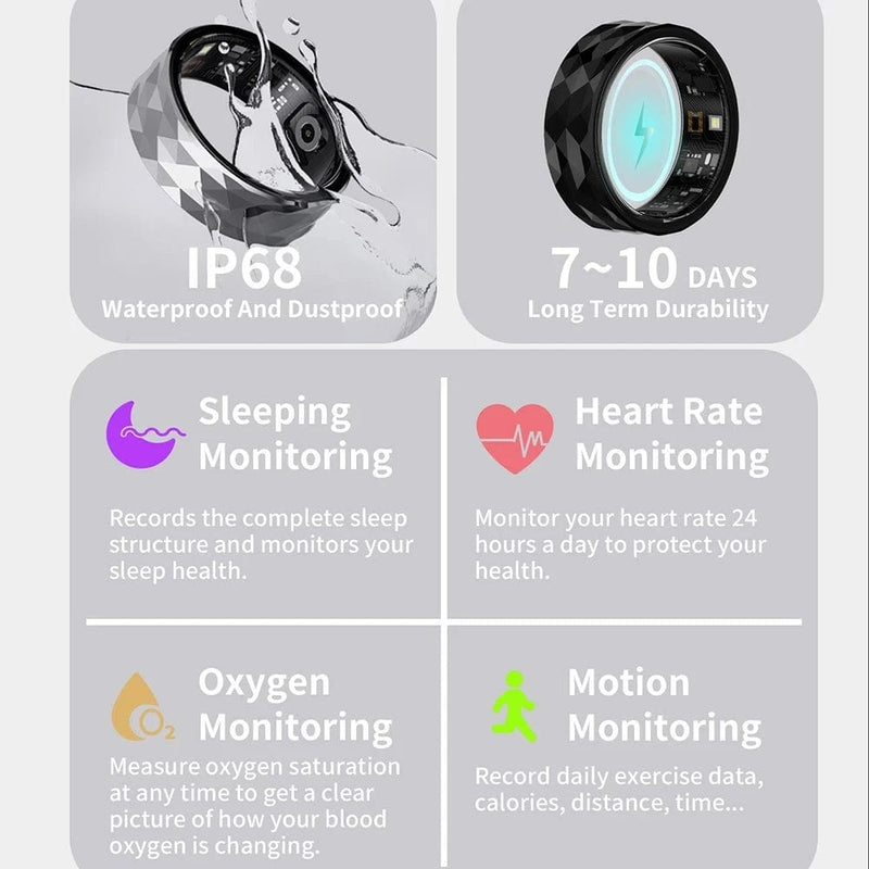 Smart Ring – Health Monitor, IP68 & 3ATM Waterproof, Titanium Shell