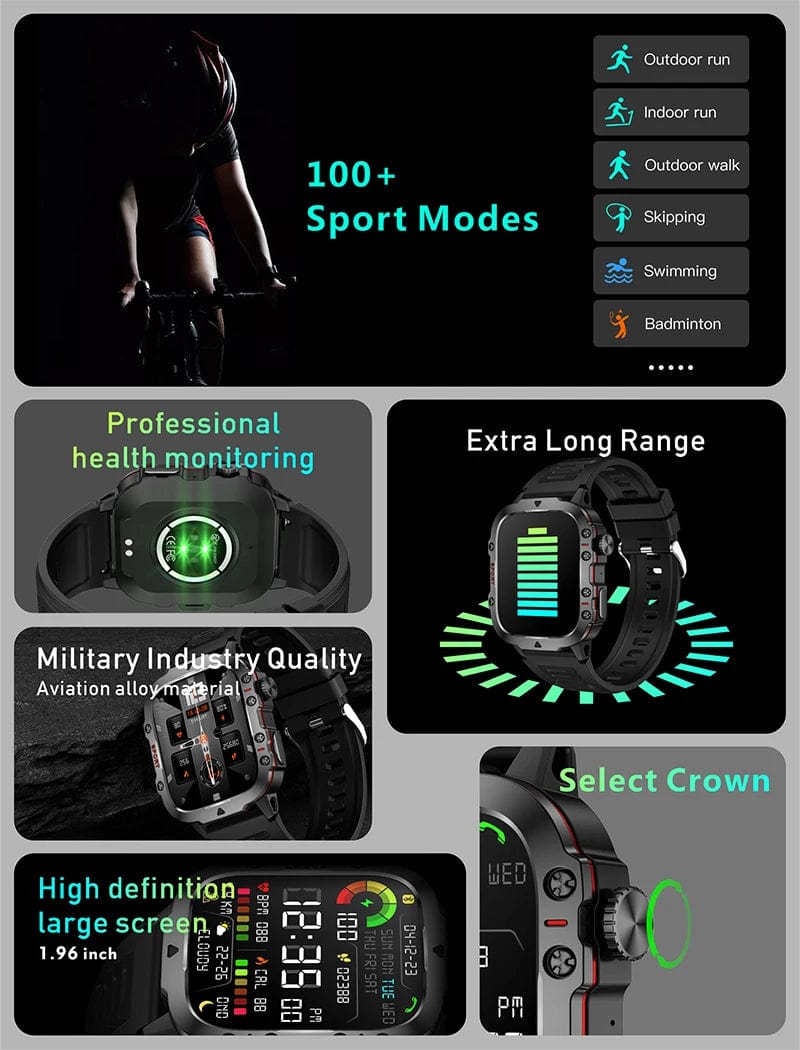 2024 Smart Watch: 1.96'' IP68 5ATM Fitness Tracker, BT Call, Health Monitor