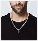 Geometric Square Blue Stainless Steel Cuban Link Chain Necklace, Stainless Steel Lucky Collar,