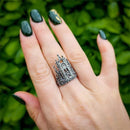 Castle Architectural Style Hollow Out Fiowers Geometry Gothic Metal Gold Open Ring