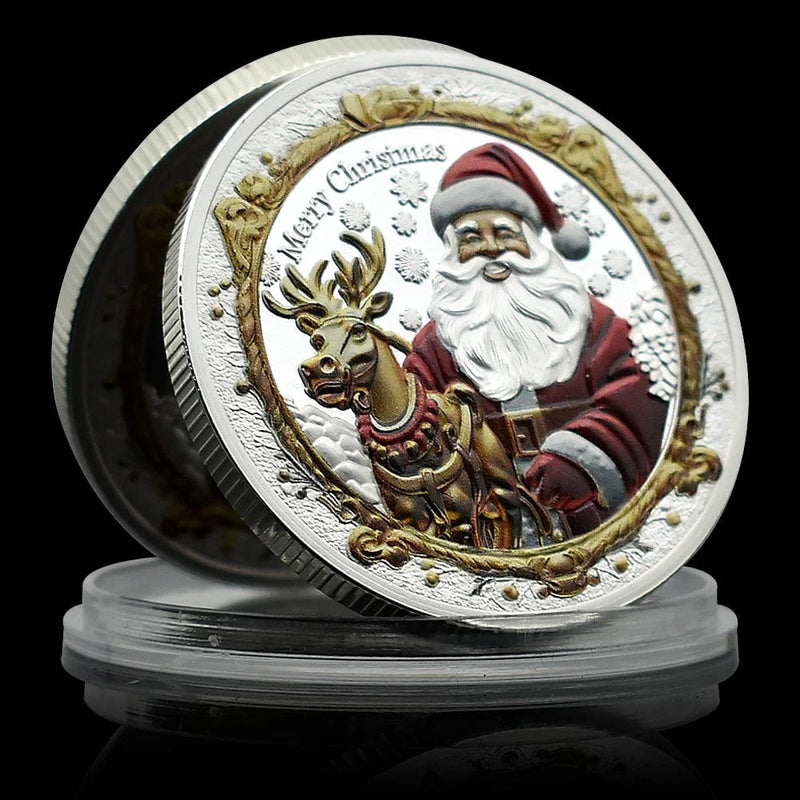 Celebrate New Year Lucky Gold & Silver Coins Collectibles - Merry Christmas Gifts Santa Claus and Reindeer Memory