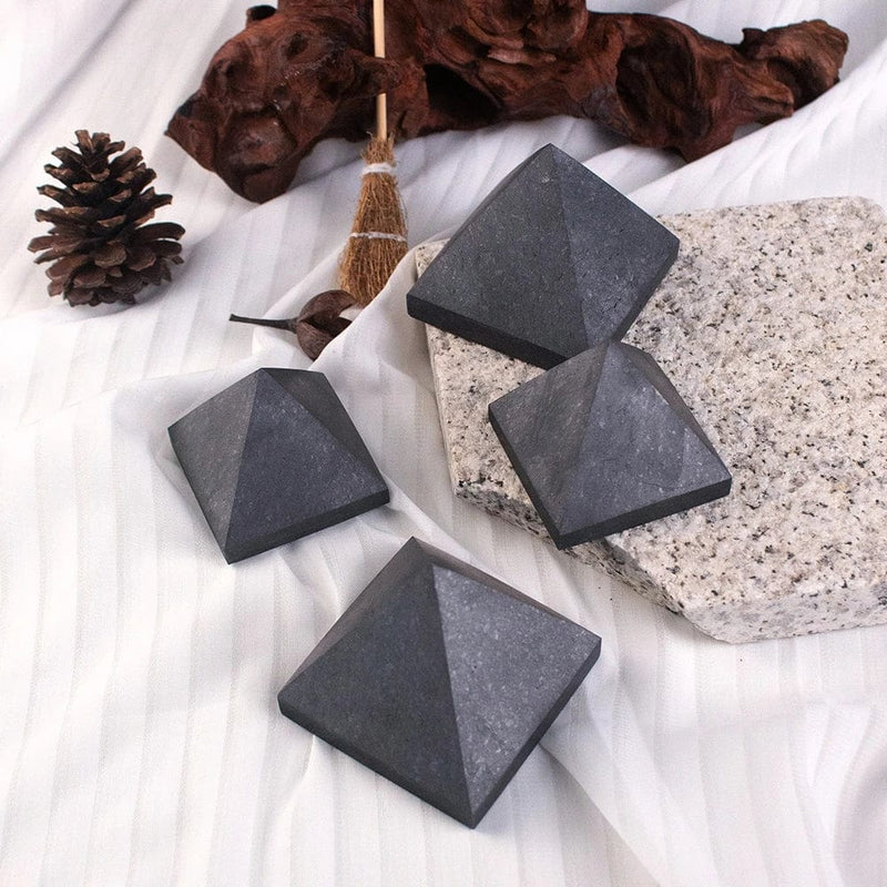 Black Shungite Pyramid Tower: Energy Crystal Quartz for Reiki Stones