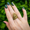 Castle Architectural Style Hollow Out Fiowers Geometry Gothic Metal Gold Open Ring