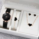 5Pcs Fashion Watch Set: Leather Band Quartz Watches & Heart Jewelry (No Box)