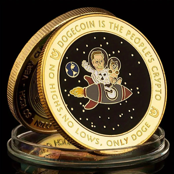 1 Piece Doge coin Cryptoo Coin - Musk and Doge To The Moon Collectible Physical Coin Plated Commemorative Coin