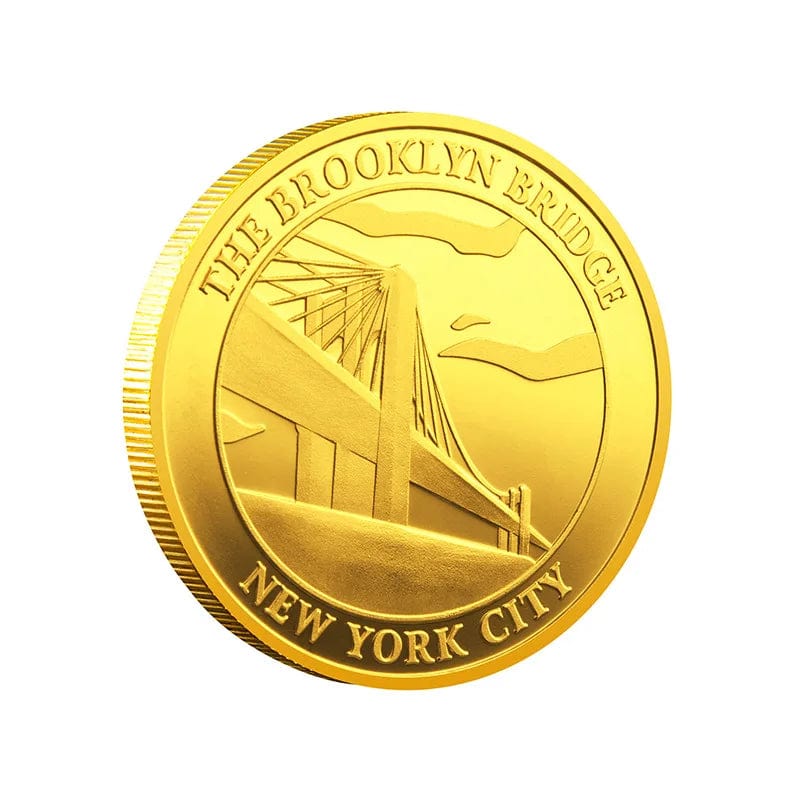 US Statue of Liberty Souvenir New York City The Brooklyn Bridge Pattern Golden Coin