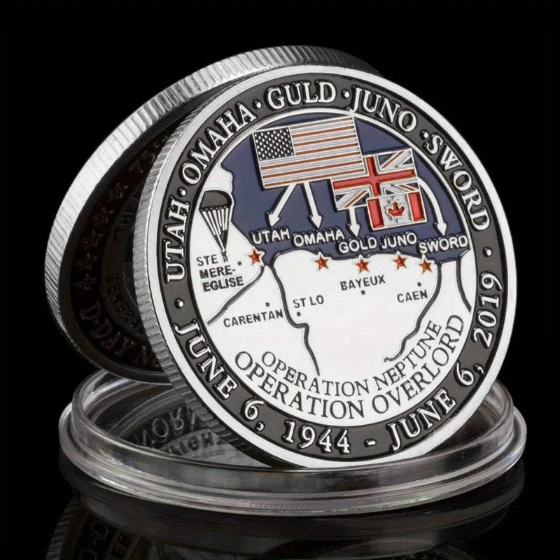 Veterans Day Coin - 75th Anniversary of D-Day Souvenir Coin The Eyes of The World Are Upon You Veteran Silver & Gold Coin