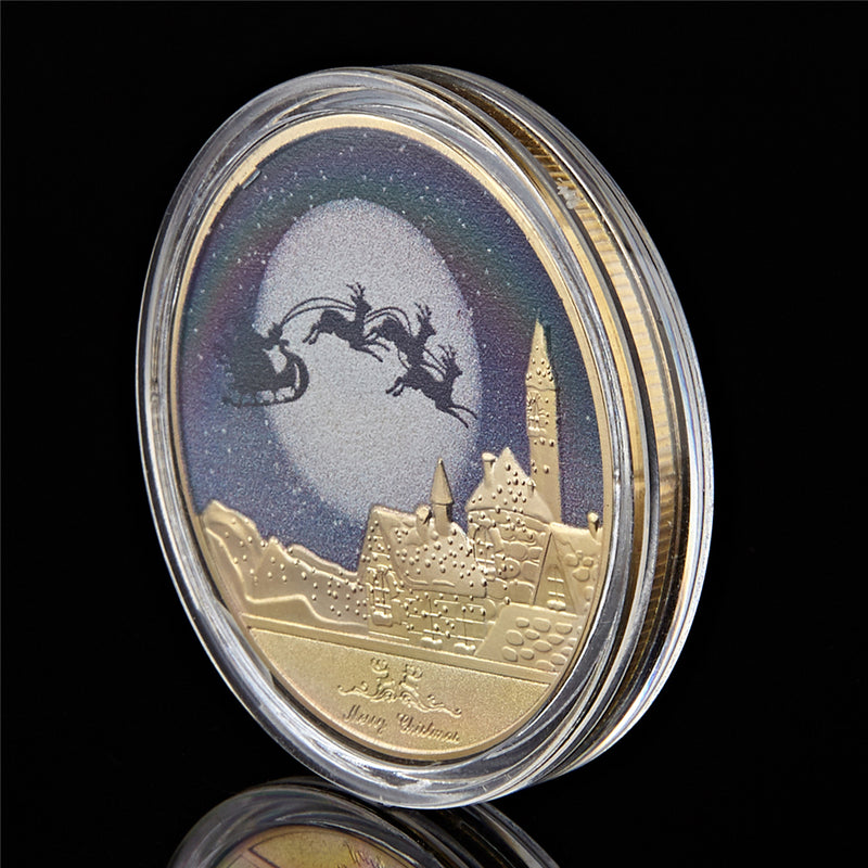 Merry Christmas Snowman Deer Gold Plated Coin