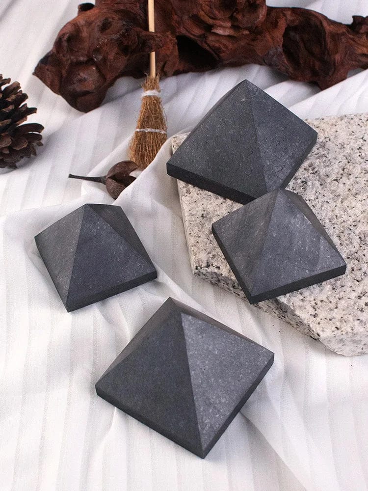 Black Shungite Pyramid Tower: Energy Crystal Quartz for Reiki Stones