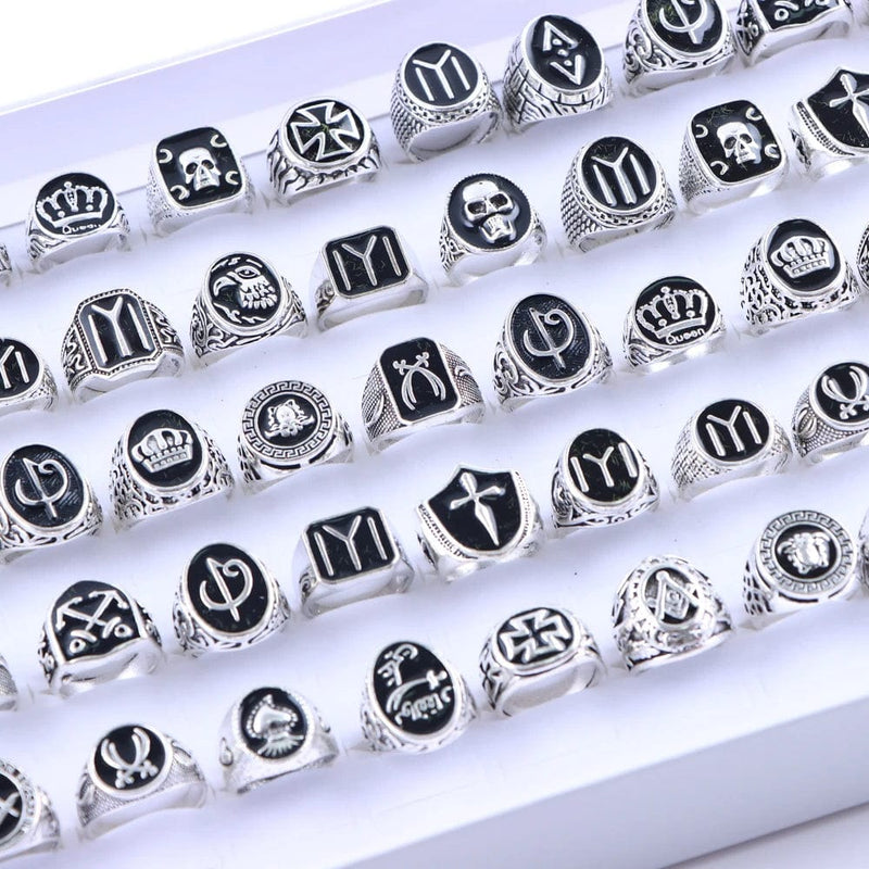 10Pcs/Lot Fashion Punk Vintage Geometry Metal Rings For Men Women Retro Gothic Finger