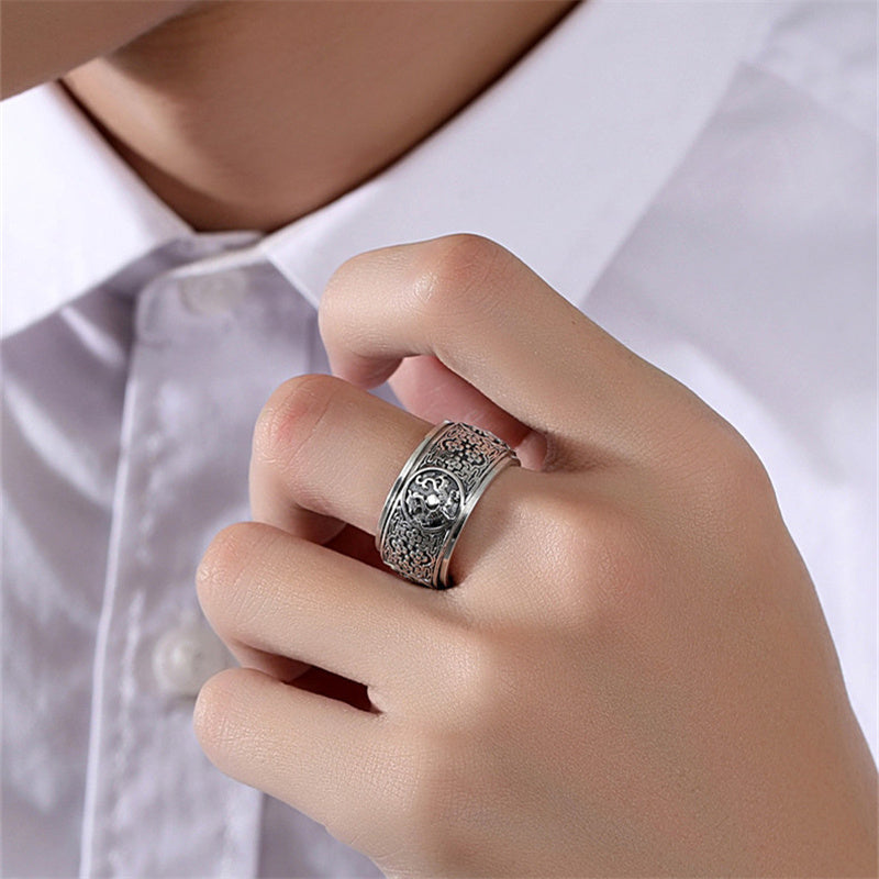 Powerful Ring - Beasts Silver Ring - Domineering Retro Carving Flower Ring