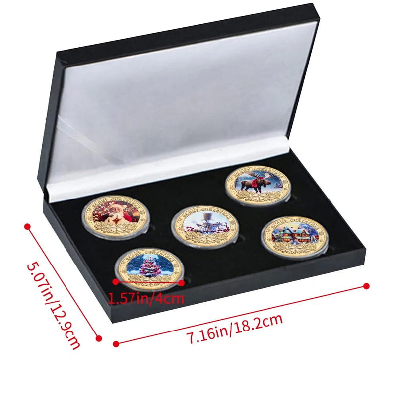 5pcs Christmas Golden Coins - Set Merry Christmas Souvenir Santa Claus Snowman Elk Coins