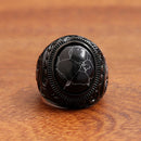 Vintage Stainless Steel Black Stone Ring - Fashion Creative Carved Rings Punk Biker