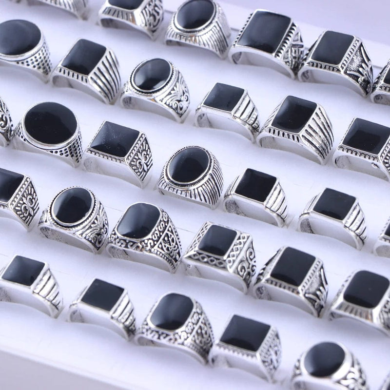 10Pcs/Lot Fashion Punk Vintage Geometry Metal Rings For Men Women Retro Gothic Finger