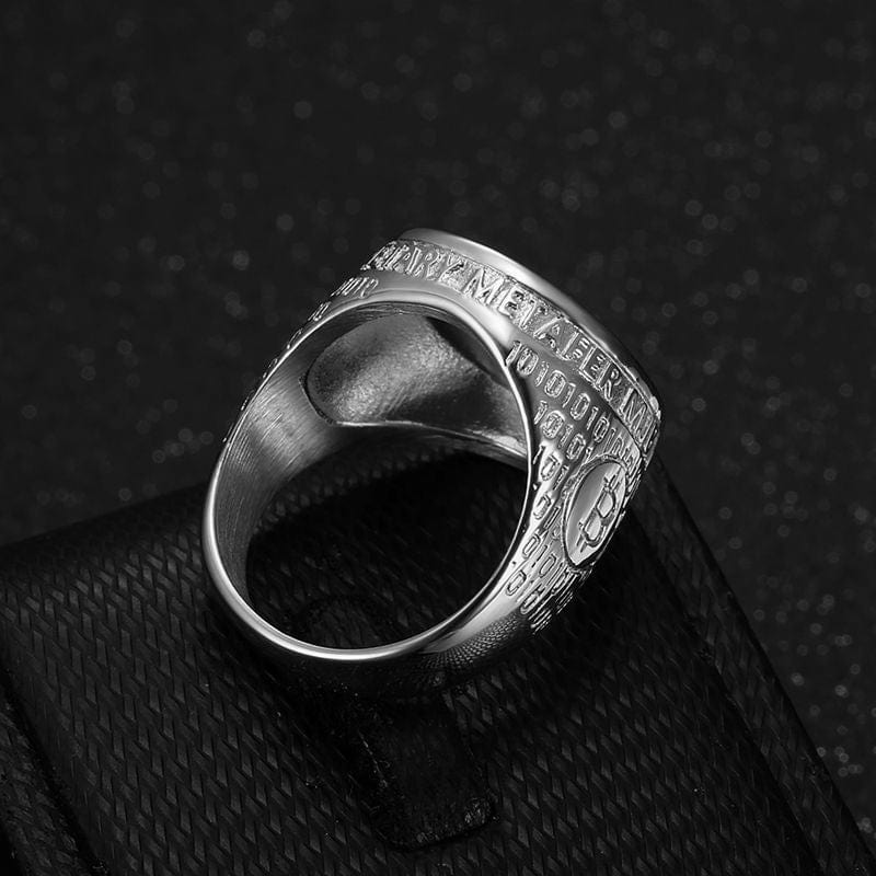 Bitcoin Round Silver Ring - HIP Hop Bling Iced Out Rapper Jewelry