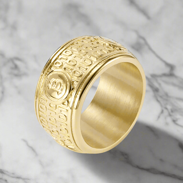 Bitcoin Gold Signet Ring - Round Finger Charm Jewelry