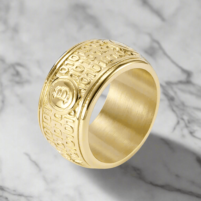 Bitcoin Gold Signet Ring - Round Finger Charm Jewelry