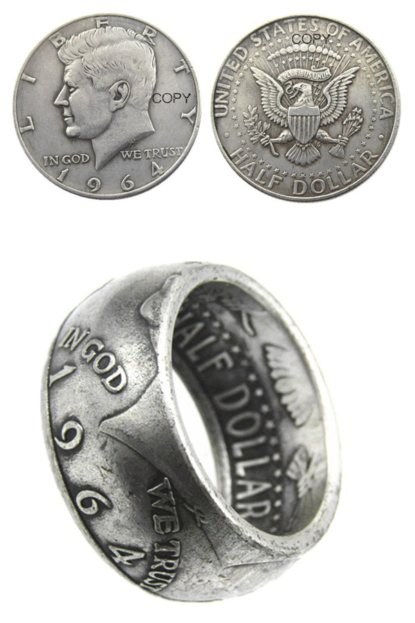 half dollar ring, half dollar coin ring, liberty half dollar ring, walking liberty half dollar ring, kennedy coin ring,  silver ring, silver rings for women, claddagh rings, ladies silver rings, gold ring, gold rings for women, gold rings for men, silver male rings,