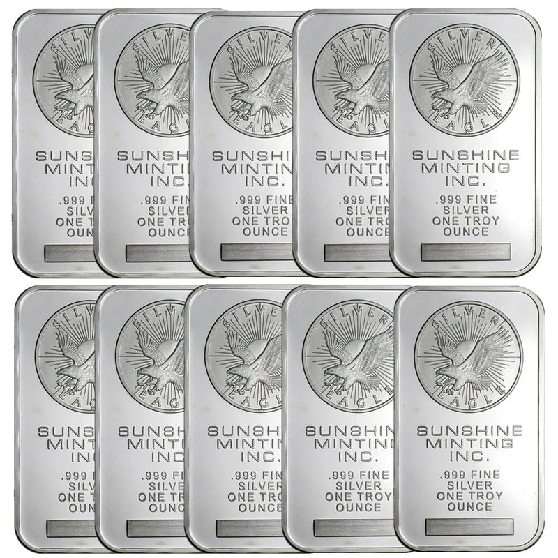 10 Pcs American Eagle Silver Bullion - 1 oz Sunshine Minting Bar