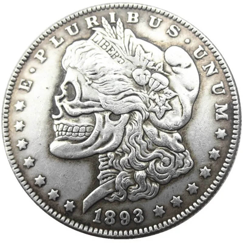 1893 Morgan Dollar, 1894 Morgan Dollar, skull Coin, zombie Coin, skeleton Coin, Two Face Silver,