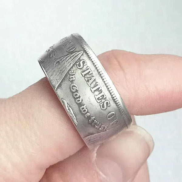 dollar ring, million dollar ring, size of morgan dollar, ring from silver dollar, morgan dollar coin ring, morgan dollar ring, morgan silver dollar ring, engagement rings, rings, mens wedding bands, wedding rings,