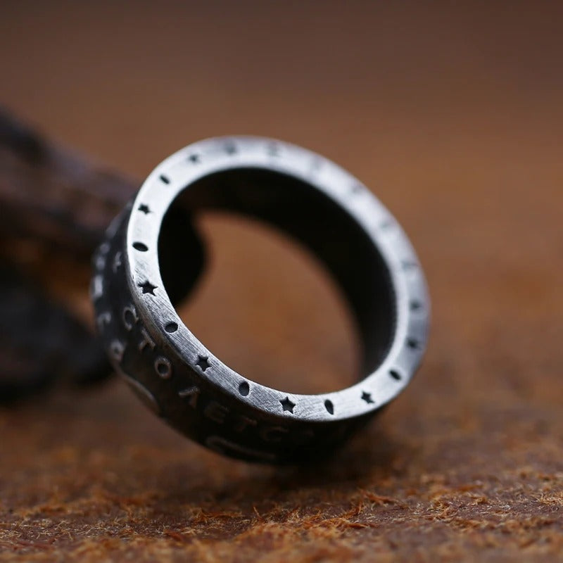 Vintage Coin Circle Antique Creative Retro Silver Ring For Men Hip Hop Dollar Design Ring
