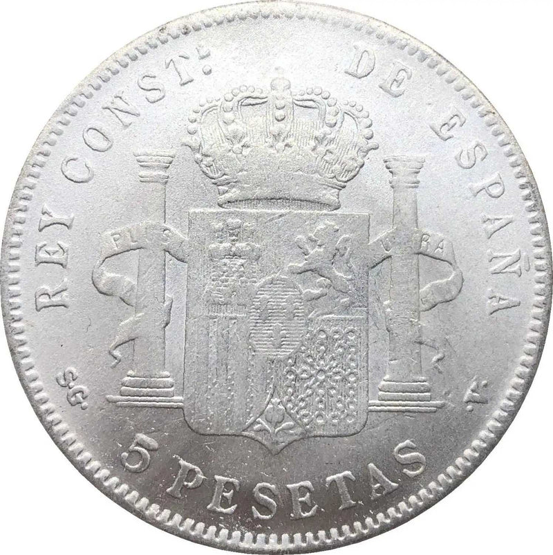 Spain 1899 S 5 Pesetas Alfonso XIII 3rd portrait RE Y CONST L DE ESPANA Silver Coin