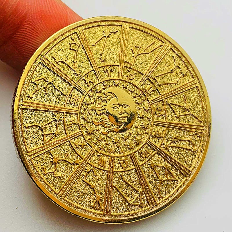 Set 12 Pcs Gold Zodiac Blue Coin