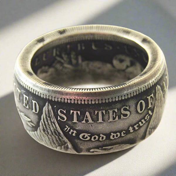 dollar ring, million dollar ring, size of morgan dollar, ring from silver dollar, morgan dollar coin ring, morgan dollar ring, morgan silver dollar ring, engagement rings, rings, mens wedding bands, wedding rings,